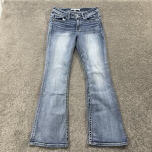 BKE Payton Mid Rise Flare Jeans Light Wash Distressed Fade Women 28x31.5 Y2K